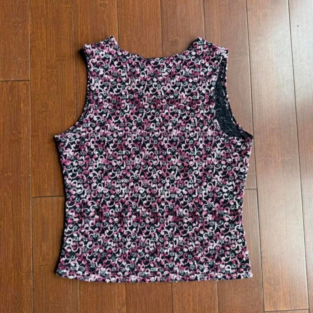 Vintage Y2K Pink and Black‎ Floral Tank